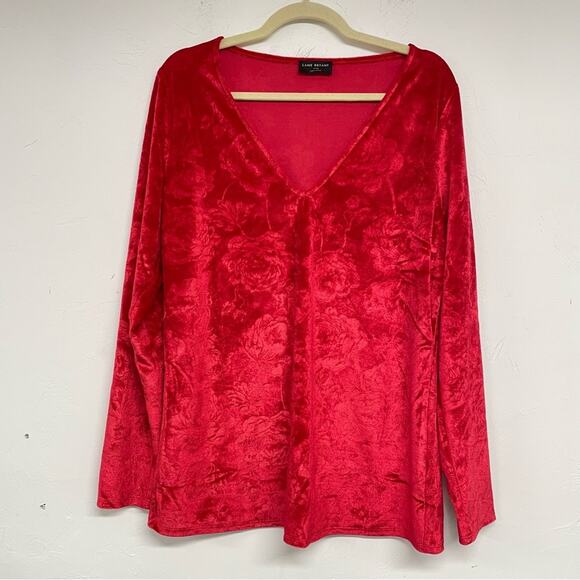 Lane Bryant Pink Floral Embossed Long Sleeve V Neck Blouse Womens 14/16 Velvet - Picture 1 of 7